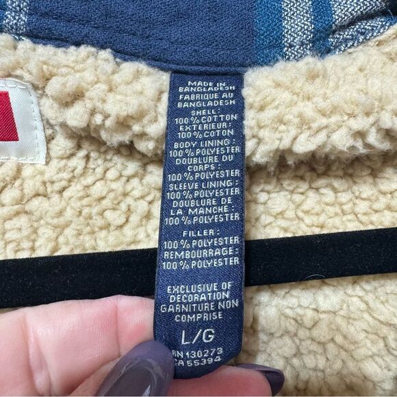 Wrangler- Sherpa Lined Blue/White Plaid Button Down Shacket- Sz. L - Picture 8 of 10